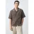Mango Man regular fit overhemd met linnen – donkerbruin