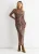 Bruine mesh jersey maxi jurk met dierenprint