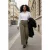 Trendyol Curve Dames Kaki Effen Wijde pijp Hoge taille Grote maten Jeans