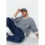 TRENDYOL MAN Heren Donkerblauw Gestreept Lang Oversized Sweatshirts
