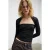 Blouse met vierkante hals, smokwerk en lange mouwen