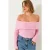 Off-shoulder geribbelde gebreide aansluitende trui met omslagdetail