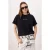 TRENDYOLMİLLA Dames Zwart Geborduurd Kort Oversized T-shirts