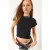 Geribbelde Crew Neck Crop T-Shirt met Latticedetail
