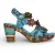 Laura Vita Nellao 33 damessandalen met sleehak, blauw met bloemenprint, van leer.
