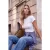 TRENDYOLMİLLA Dames Ecru Effen Lang Getailleerd T-shirts