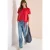 Cecil Dames Shirt met ronde hals en rimpels in Rood