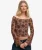 Flocked Mesh Top Met Lange Mouwen Brown