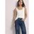 Top in longstyle met ronde hals en kant aan de zoom
