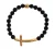 Nialaya Matte Onyx Steen Gouden CZ Kruis 925 Zilveren Armband