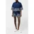 French Connection Embroidered Hem Popover Short Sleeve Shirt Midnight/linen Wh