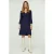 Marineblauwe wikkeljurk Viscose met klokmouwen.