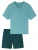 SCHIESSER Pyjama kort ‘ Comfort Essentials ‘  turquoise / lichtblauw