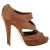 Miu Miu pumps met open neus en platformzool, versierd met studs, in bruin leer.
