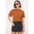 TRENDYOLMİLLA Dames Bruin Effen Lang Regular fit T-shirts