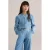 WE Fashion denim gebloemde blouse light blue denim