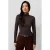 QS jersey top met col – donkerbruin