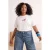 Trendyol Curve Dames Ecru Geborduurd Kort Regular fit Grote maten T-shirts