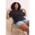 Trendyol Curve Dames Zwart Effen Kort Regular fit Grote maten T-shirts