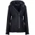 Dames zwart Merino schapenvachtjack met capuchon-Mandalay