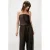 Grace & Mila wide leg regular waist broek donkerbruin