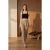 Hoge Taille Rechtoe-Rechtaan Crepe Broek met Ceintuur