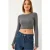 Gestructureerde Ribbels Cropped Blouse met Ronde Hals