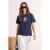 TRENDYOLMİLLA Dames Donkerblauw Geborduurd Kort Regular fit T-shirts