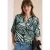 Cecil Dames Blouse met korte mouwen, gespleten hals en print in Groen