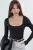 Slim Fit Cropped Blouse met Vierkante Kraag
