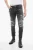 Denim broek met meerdere zakken en leren biker-inzetstukken,