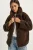 Oversized Pluche Gebreide Puffer Jacket met Rits Sluiting