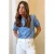 JOSH V gebloemde top met lurex lichtblauw