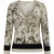 Abstracte top met lange mouwen en V-hals in neutrale tinten.