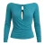 Blauwe wikkeltop met lange mouwen en knoopdetail