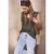 Street One Studio Dames V-hals top van chiffon met volants in Groen