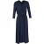 Lanvin midi-jurk met V-hals, plooien en lange mouwen in marineblauw polyester