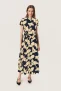 Jurk Feminine Navy Leaf Print