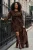 Trendyol Curve Dames Bruin Bloemen Kort / Mini Lang Avond / Dagelijks Bodycon Grote maten Jurk
