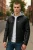 Heren blauwe capuchon biker lamsleren jas – Kingston