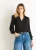 Zwarte Dobby Chiffon Blouse met Ruches Kraag