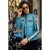 Dames Biker Racing Badges Blauw Leren Jas-Esdoorn