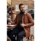 Herenbeige leren jas met lange kraag – wapen