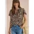 Blouse met korte mouwen, gespleten hals en leoprint