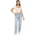 Brave Soul Crop-T-shirt voor dames met knoopjes en een golvende zoom (Crème)