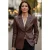 Dames Conker Brown Italiaanse leren blazerjasje-Eclipse