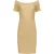 Elegante Beige Off-Shoulder Geribbelde Midijurk