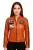 Dames oranje leren bikerjack met racebadges – Dalby