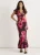 Bruine maxi-jurk met bloemenprint en gerimpelde mouwen