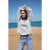 TRENDYOLMİLLA Dames Ecru Gestreept Lang Oversized T-shirts
